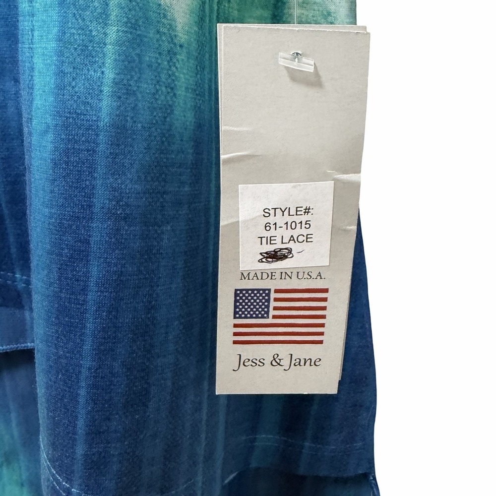 Jess & Jane Rhinestone Tie Dye Top Size L Blue Lightweight‎ Artsy 3/4 Sleeve NEW - Picture 9 of 9